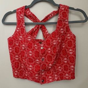 ❤️Vintage Esprit De Corp Summer Handkerchief Style Pattern Crop Top 4th of July